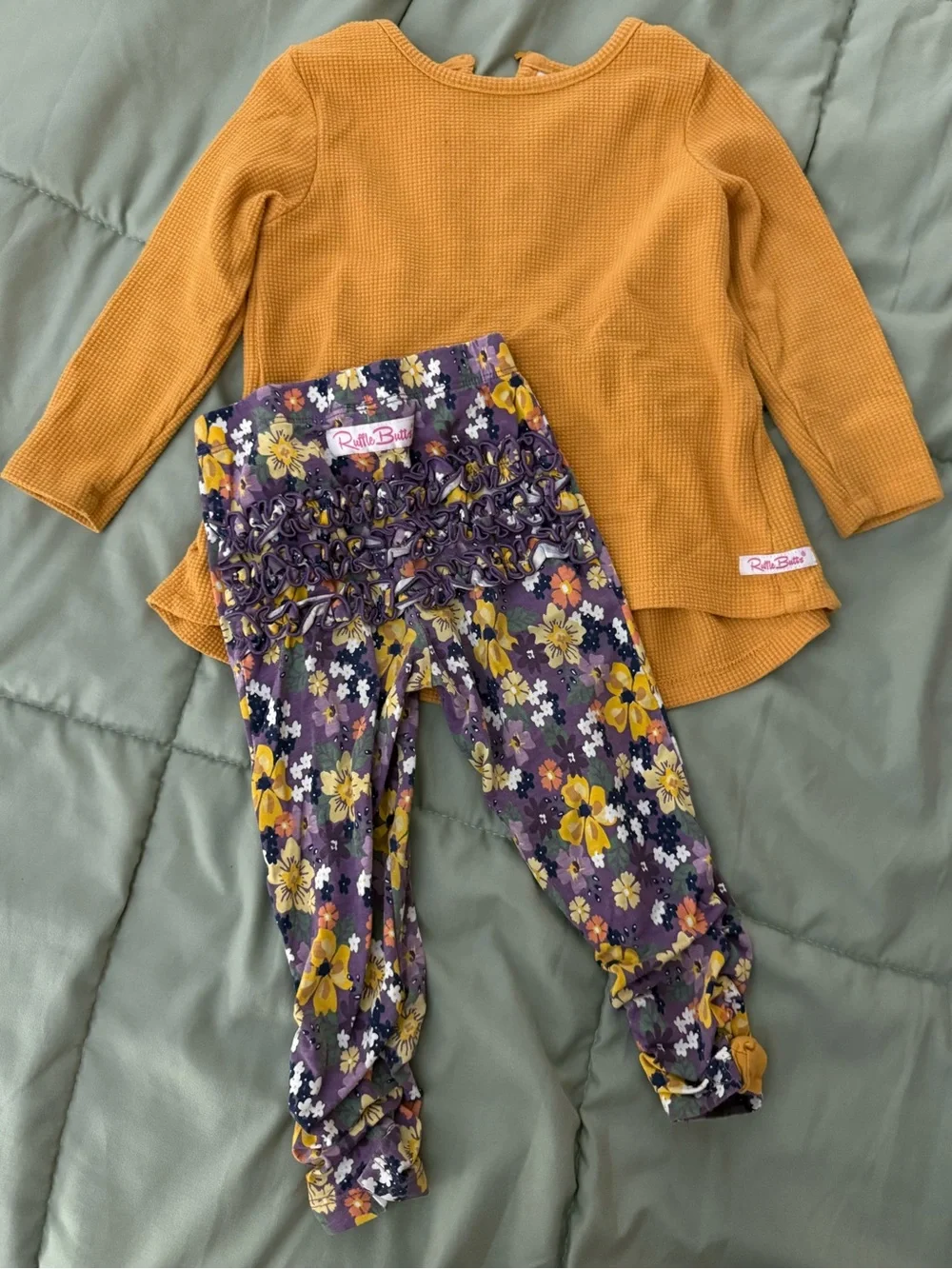 Ruffle Butts Mustard Waffle Knit Top